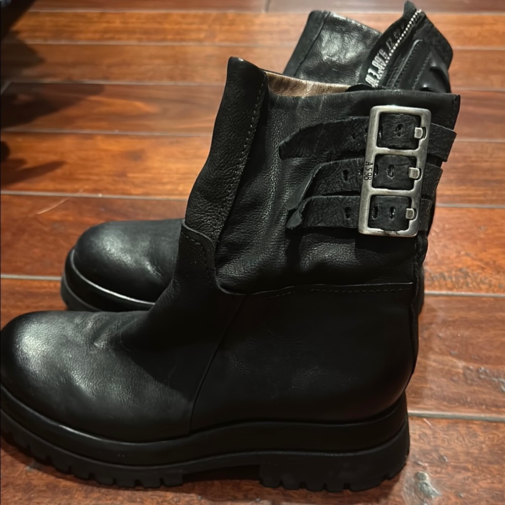Black Leather Ankle Boots with Buckles